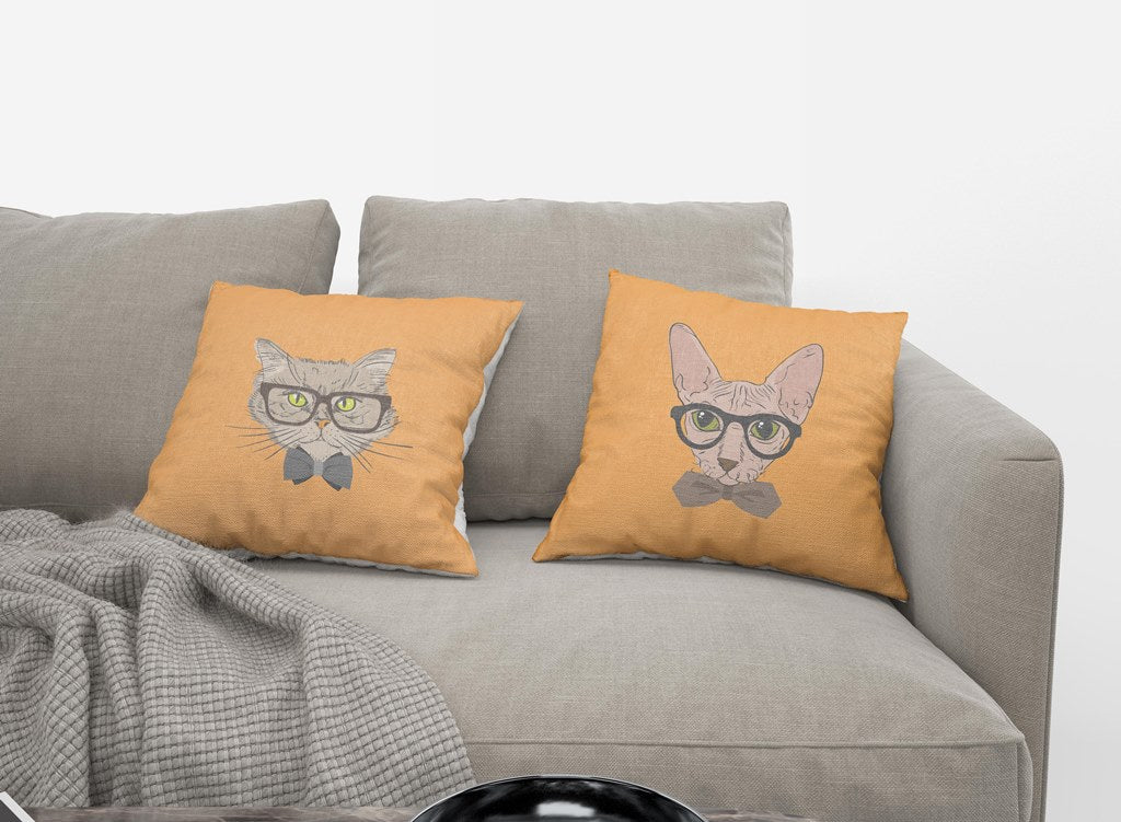 4 Housses de coussin à motif de chat orange, 40x40 cm