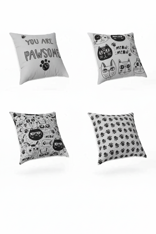 4 Housses de coussin à motif de chat, 40×40 cm
