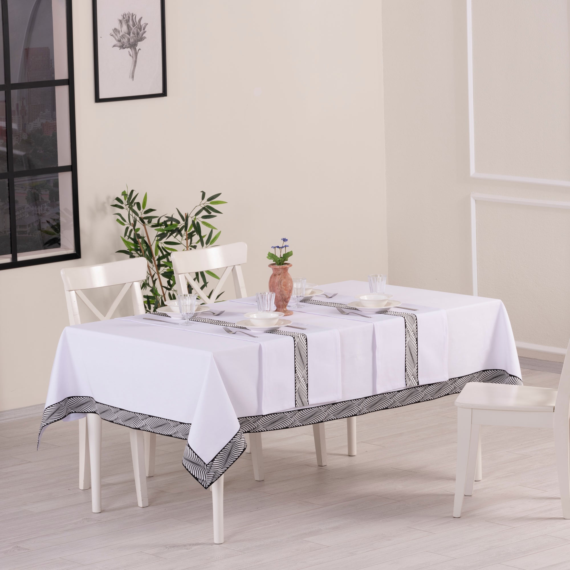 Alba Ensemble Nappe Rectangulaire Blanc Et 2 Chemins De Table