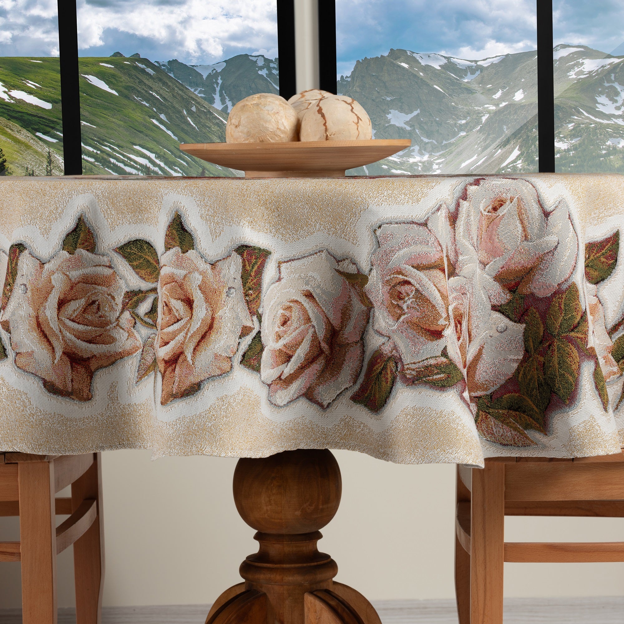 Nappe de Table ronde Beige imprimée mesure 160cm