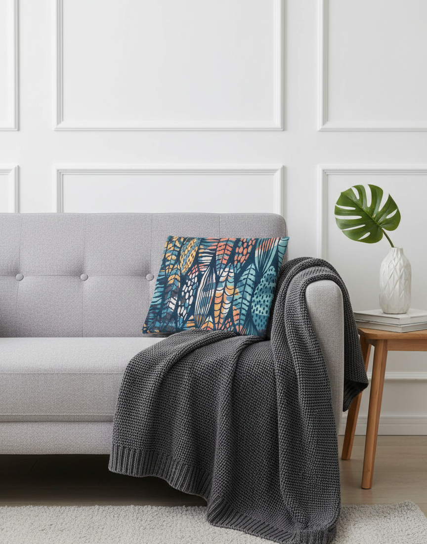 Ensemble de 4 housses de coussin imprimées Plume 43×43 cm