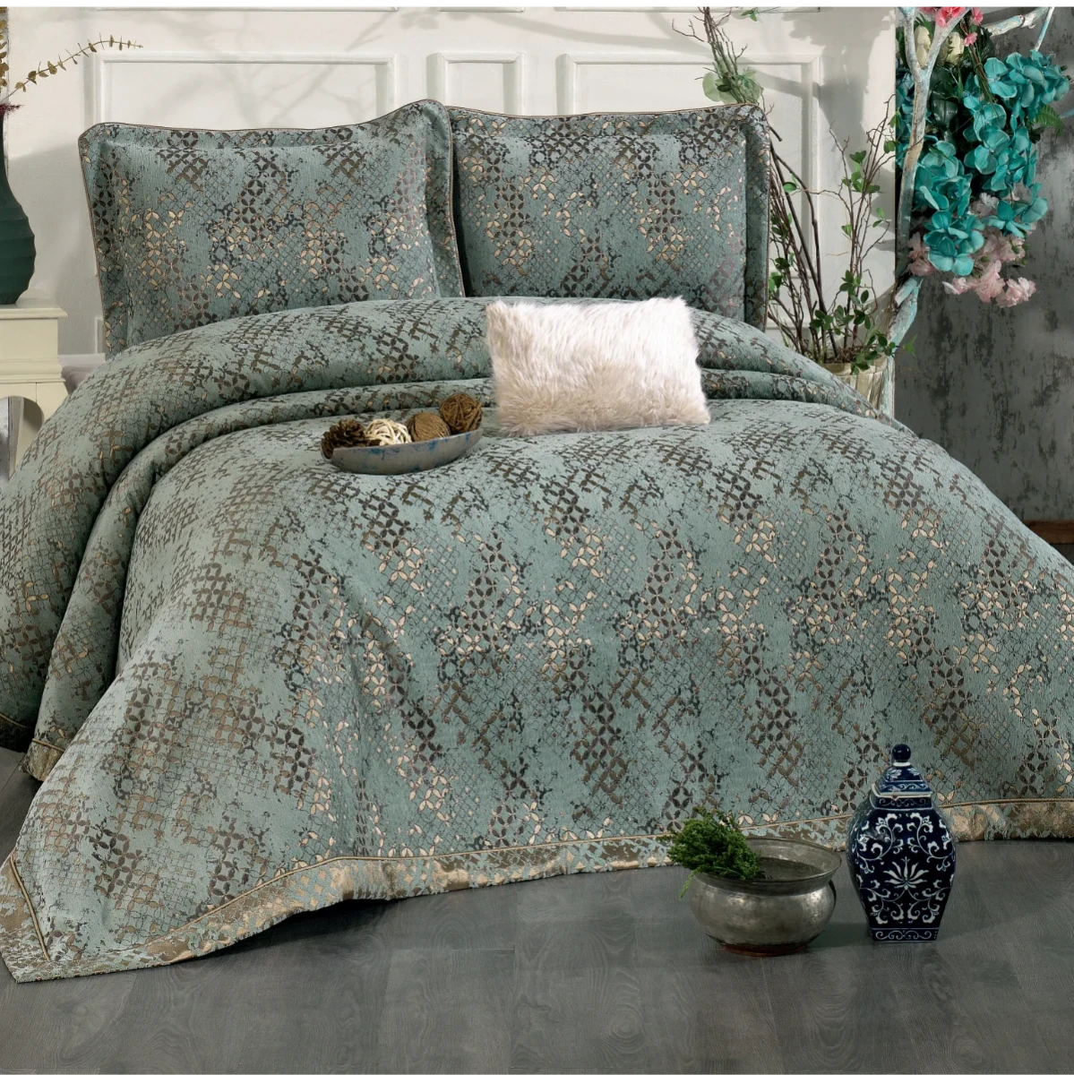 Couvre-Lit ANNA turquoise 4 pièces