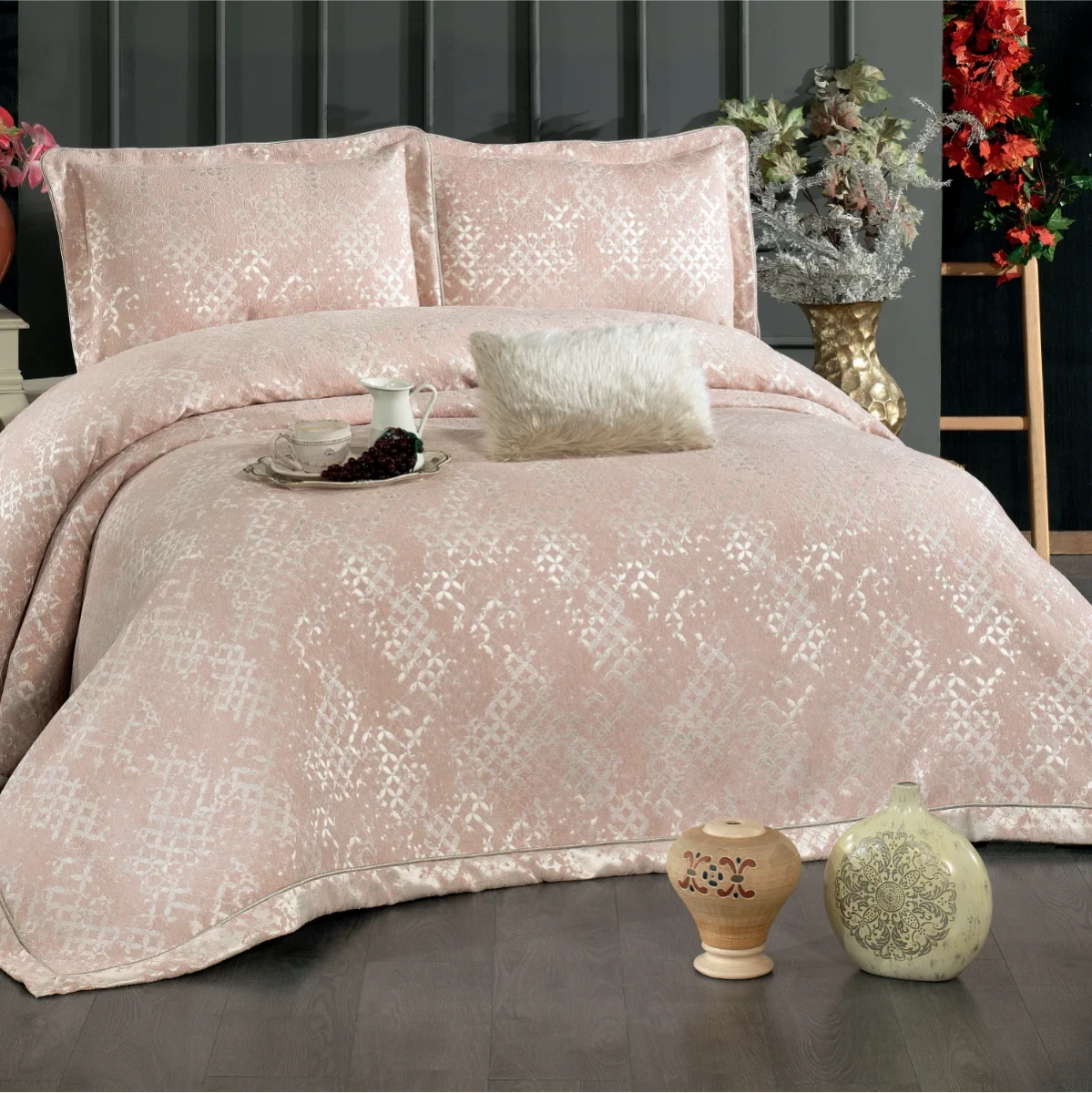 Couvre-Lit ANNA saumon 4 pièces