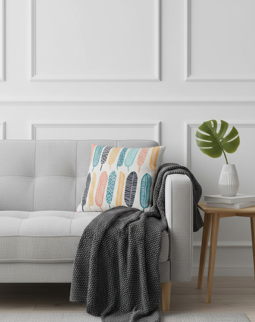 Ensemble de 4 housses de coussin imprimées Plume 43×43 cm