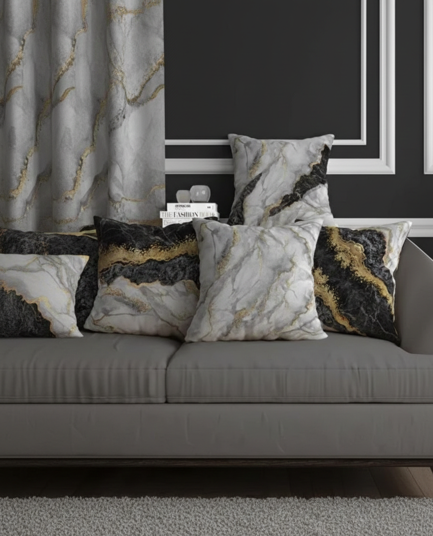 Ensemble de 4 housses de coussin imprimées Chic Marbré 43×43 cm