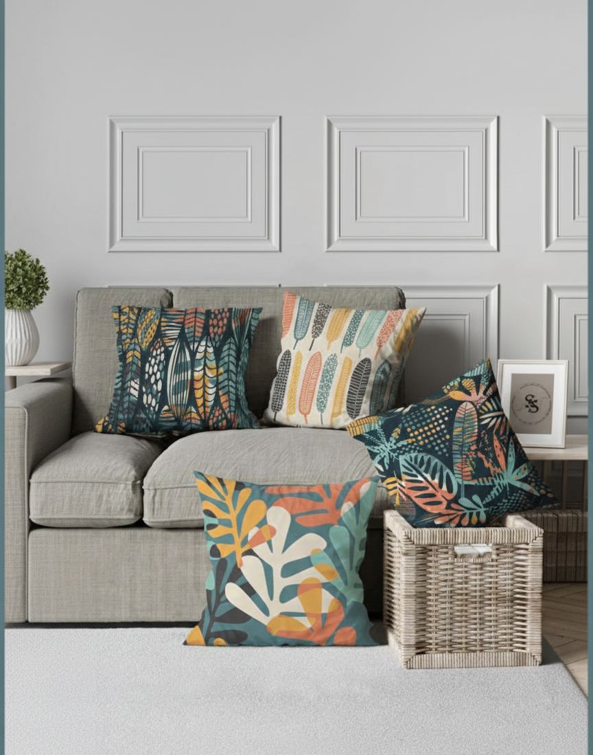 Ensemble de 4 housses de coussin imprimées Plume 43×43 cm