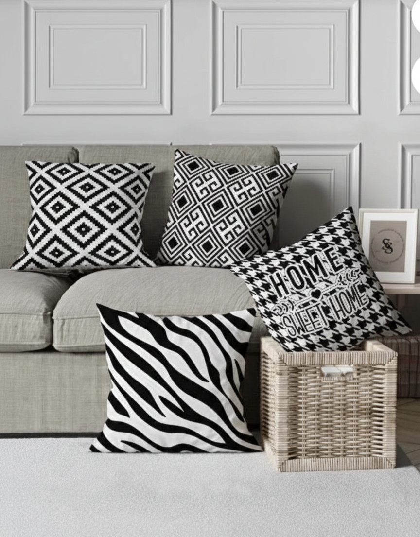 Ensemble de 4 housses de coussin imprimées Sweet home noir 43×43 cm