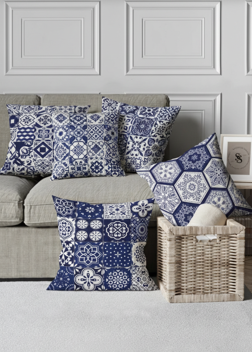 Ensemble de 4 housses de coussin imprimées Mosaique 43×43 cm