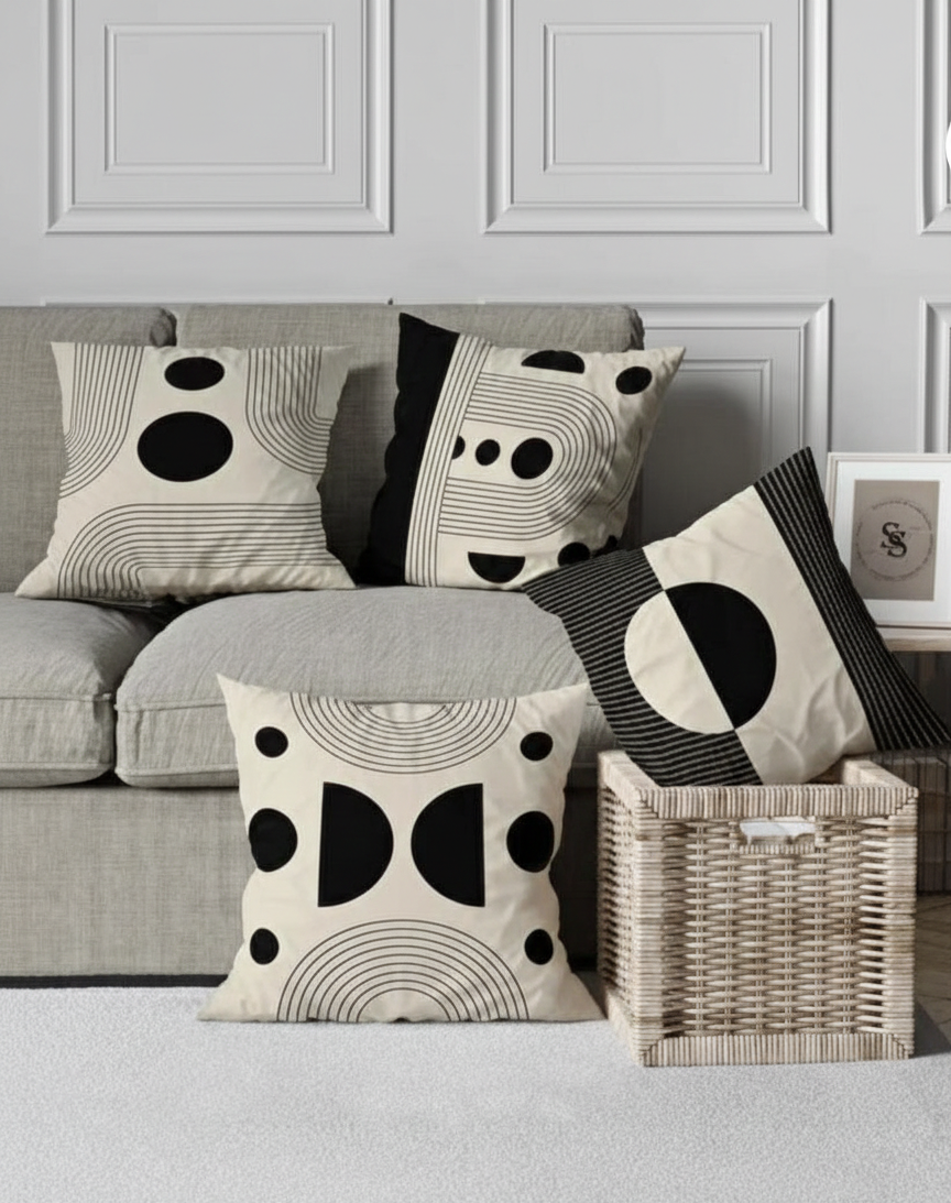 Ensemble de 4 housses de coussin imprimées Géometrique 43×43 cm