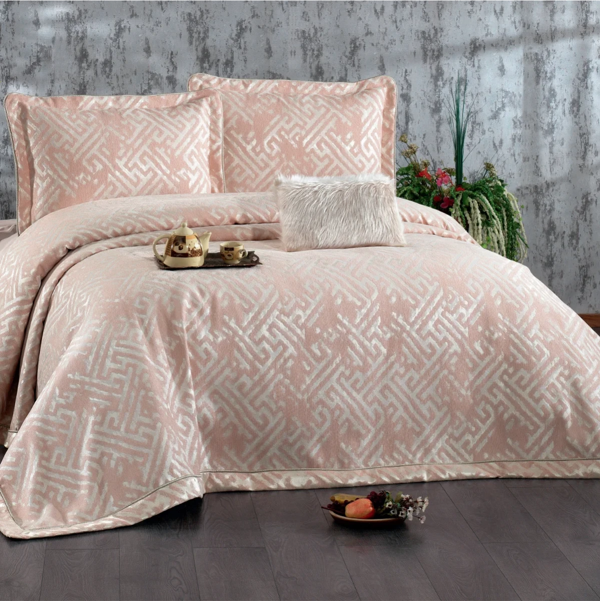 Couvre-Lit DIAMOND saumon 4 pièces