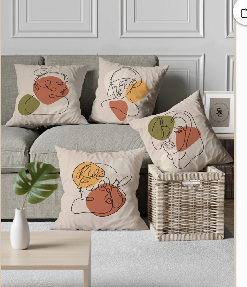 Ensemble de 4 housses de coussin imprimées Femal line 43×43 cm