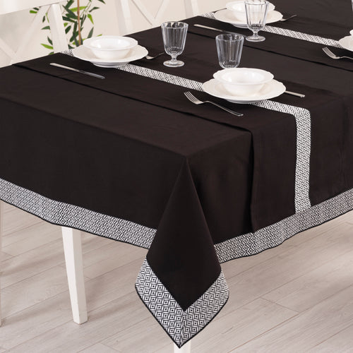 Alba Ensemble Nappe Rectangulaire Noir Et 2 Chemins De Table