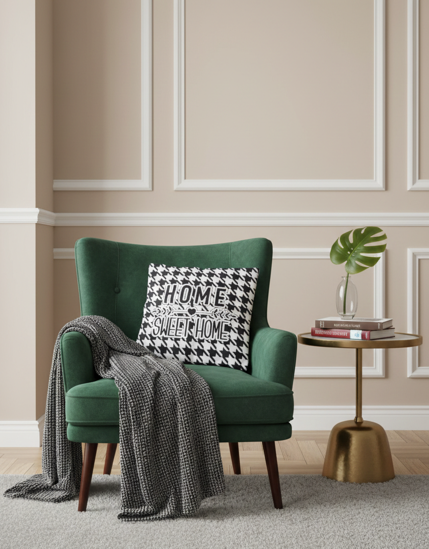 Ensemble de 4 housses de coussin imprimées Sweet home noir 43×43 cm