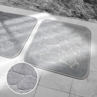 ensemble de 2 Tapis de bain Gris en coton: 60×100 cm et 50×60 cm.