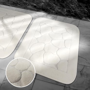 ensemble de 2 Tapis de bain blanc cassé en coton: 60×100 cm et 50×60 cm.