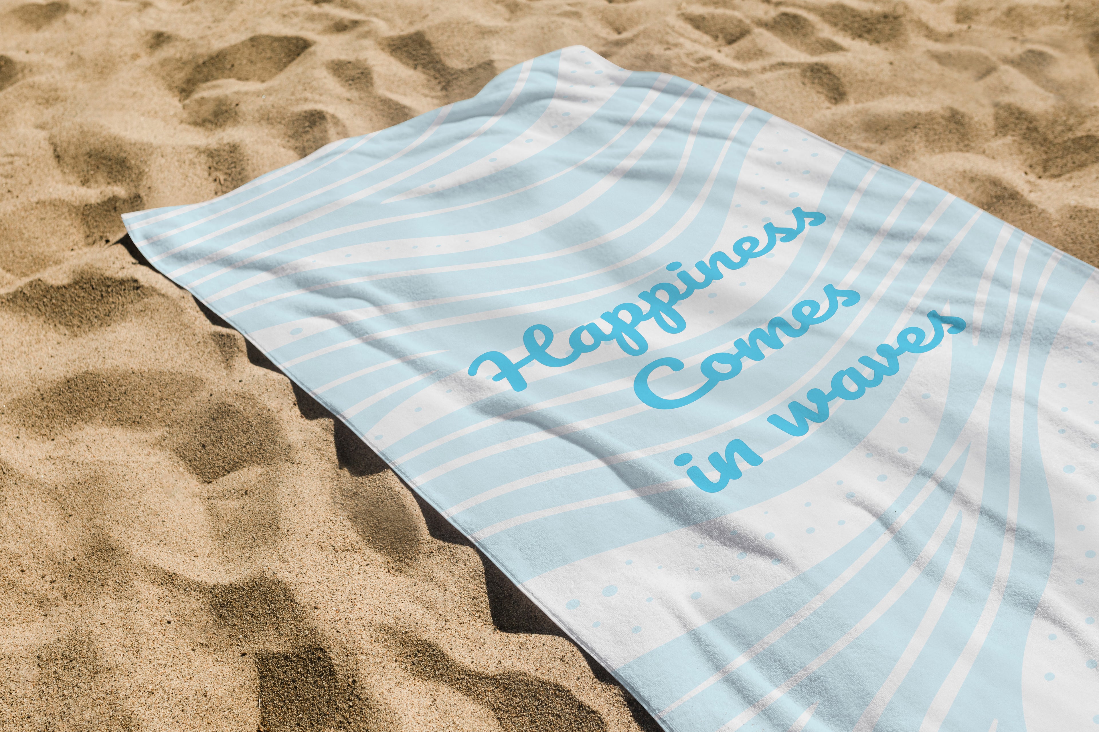 Serviette imprimée happiness bleu  70 * 150cm