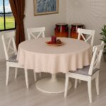 Nappe de table ronde Beige– 160 cm en Jacquard Premium